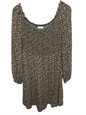 Hollister Mini Dress Long Sleeve Smocked Babydoll Floral Women Size Large